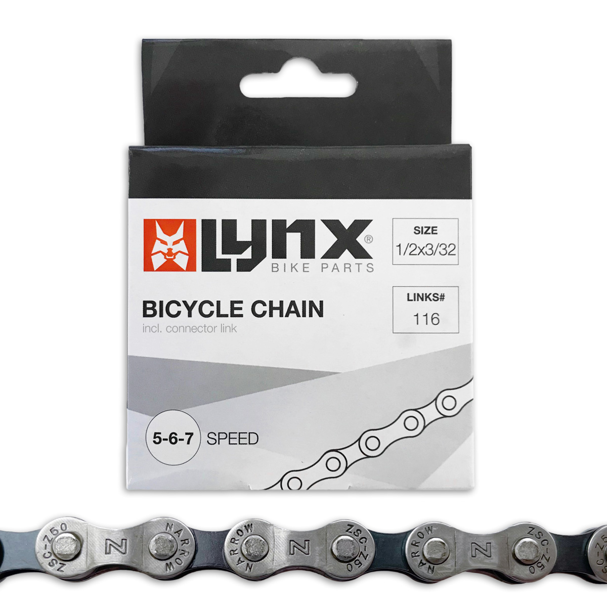 440405 LYNX Fietsketting 5-6-7 speed 1/2 x 3/32 Inch - 116L - 7.3 mm